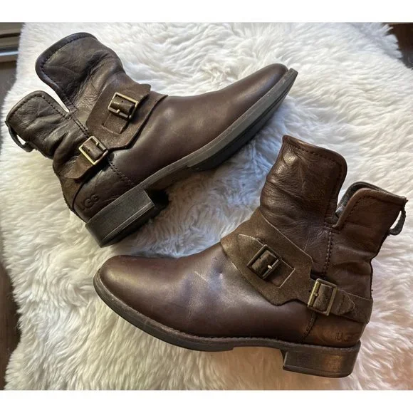 Womens brown leather ugg boots cheap